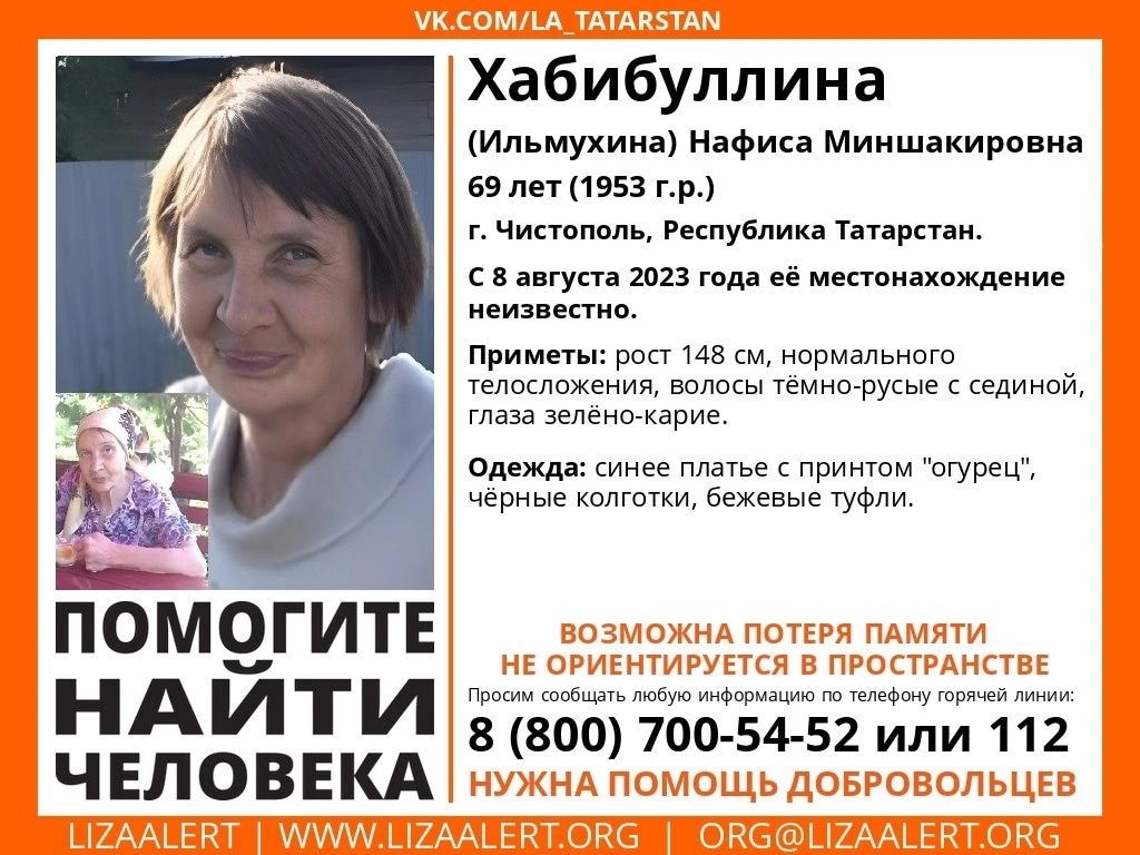 В Чистополе разыскивают 69-летнюю женщину