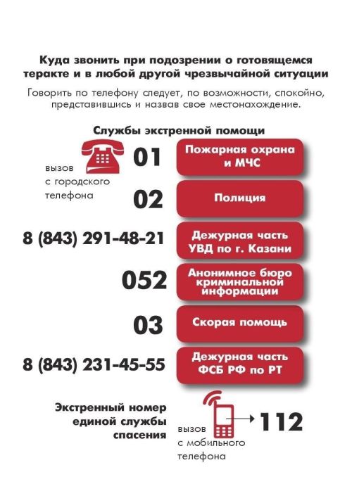 Телефоны экстренных и специальных служб для сообщений по противодействию терроризму и экстремизму