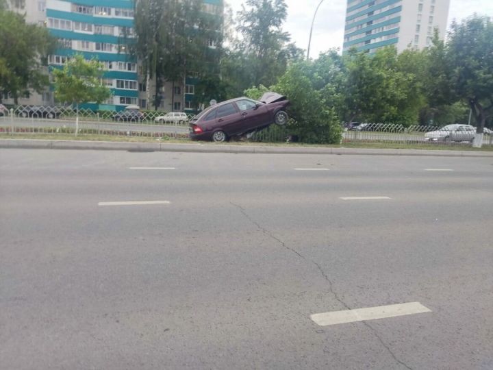 В Челнах легковушка повисла на дереве