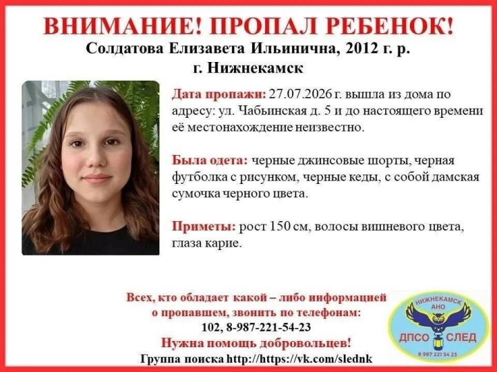 В Нижнекамске разыскивают 14-летнюю девочку