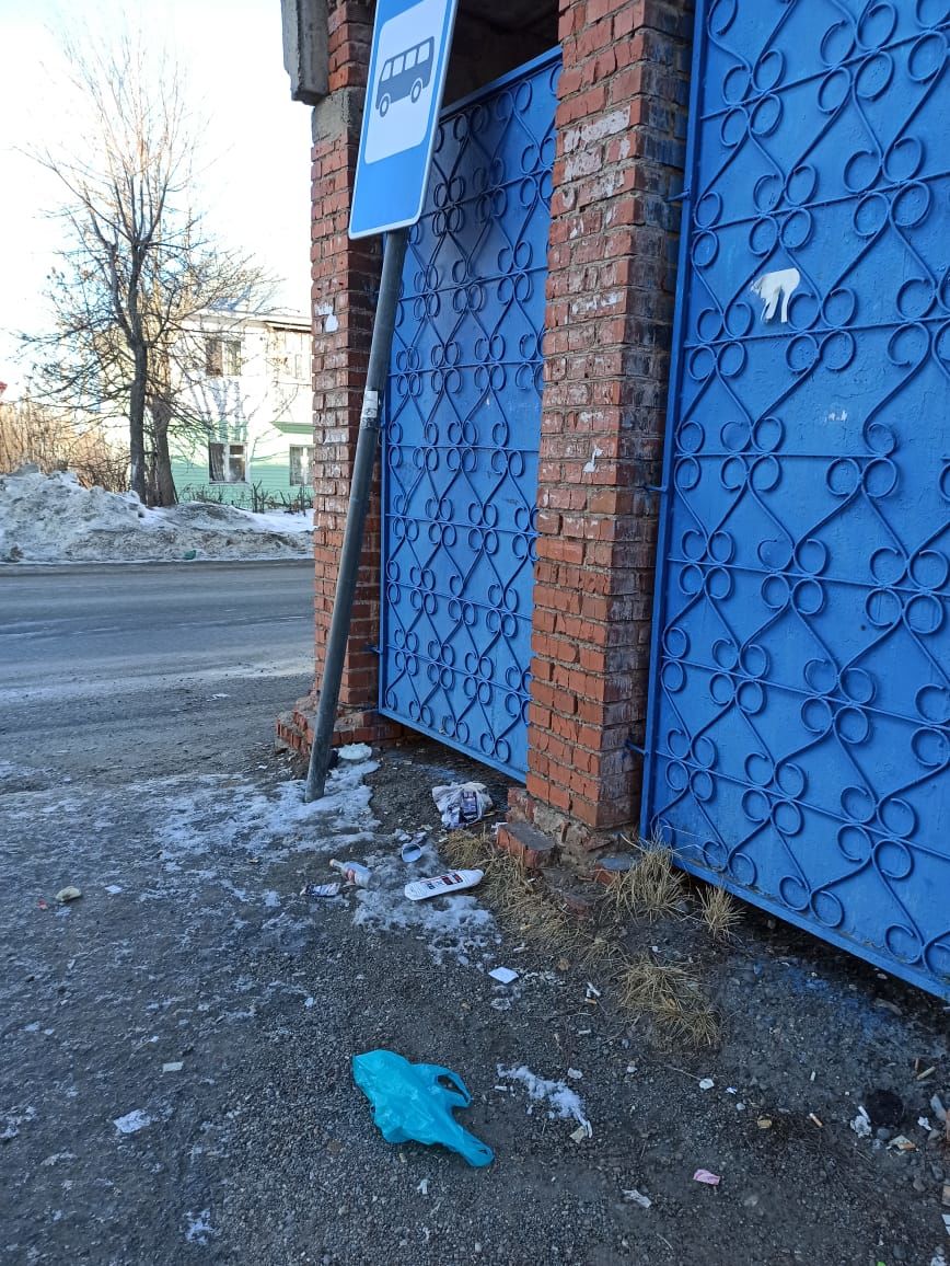 Жительницу Чистополя возмутил мусор на автобусной остановке