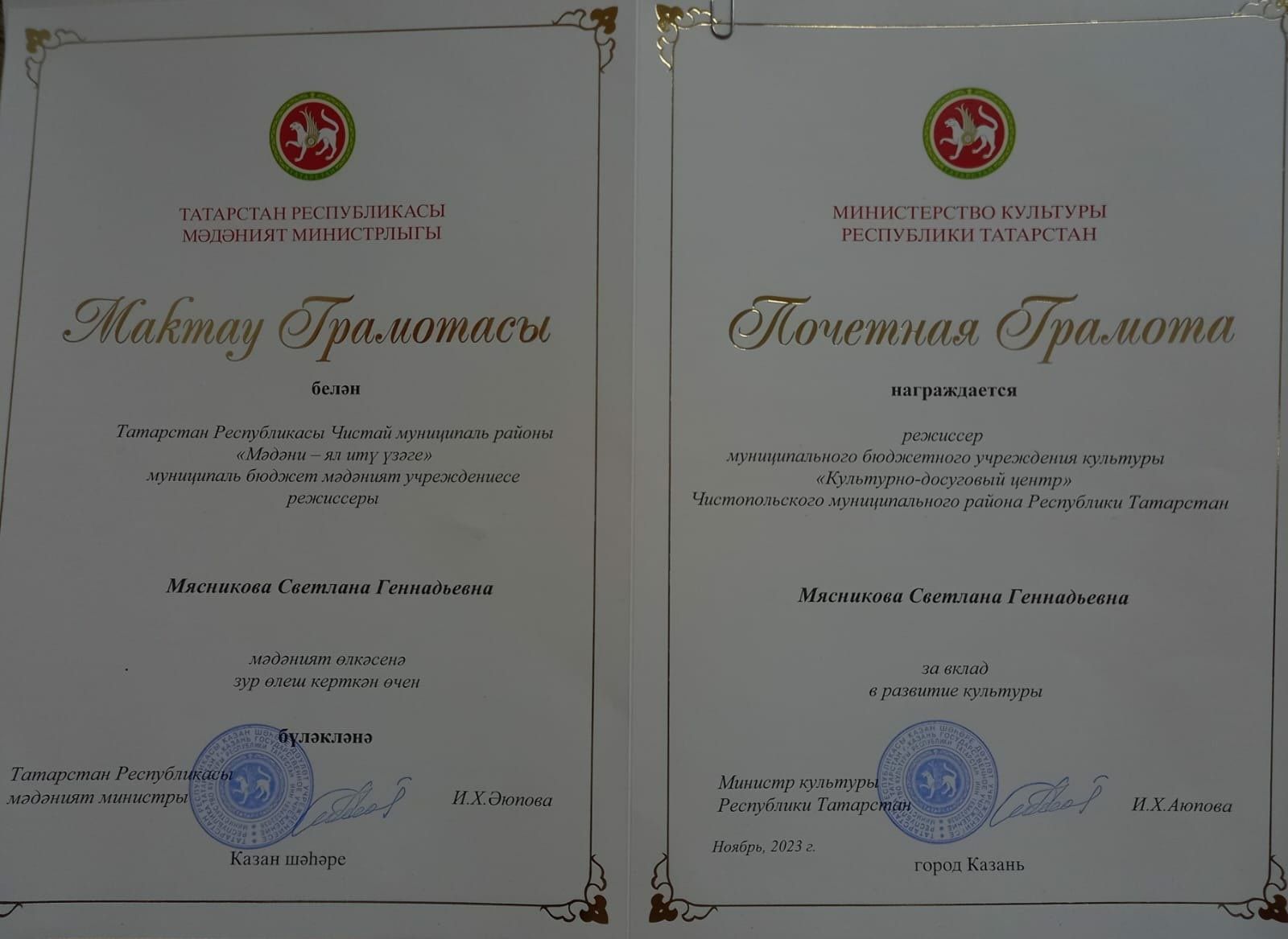 Работники культуры Чистопольского района получили награды