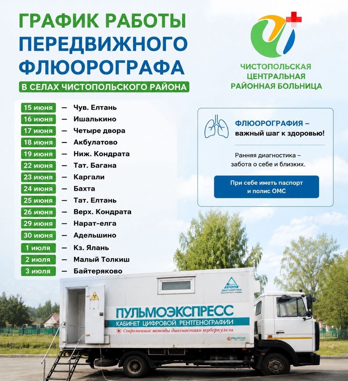 В сёлах Чистопольского района начал работу передвижной флюорограф