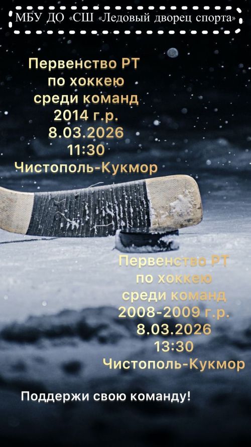 В Ледовом дворце Чистополя состоится Первенство РТ по хоккею среди юношеских команд