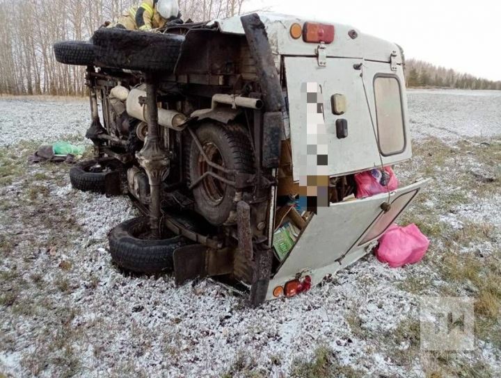 В Дрожжановском районе «Буханка» вылетела в кювет и завалилась на бок