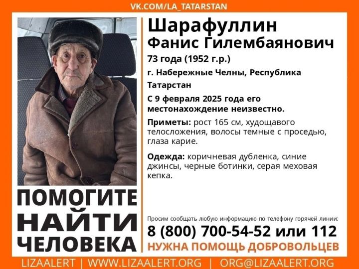 Третьи сутки в Челнах разыскивают пропавшего пенсионера