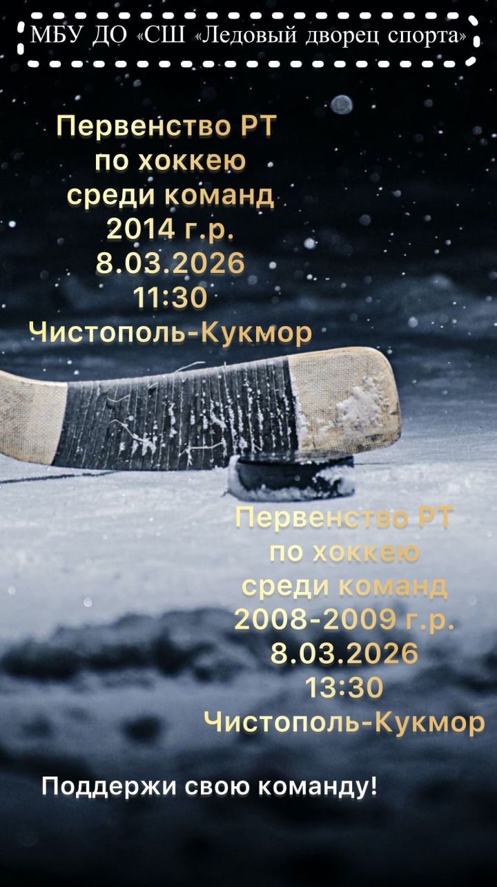 В Ледовом дворце Чистополя состоится Первенство РТ по хоккею среди юношеских команд